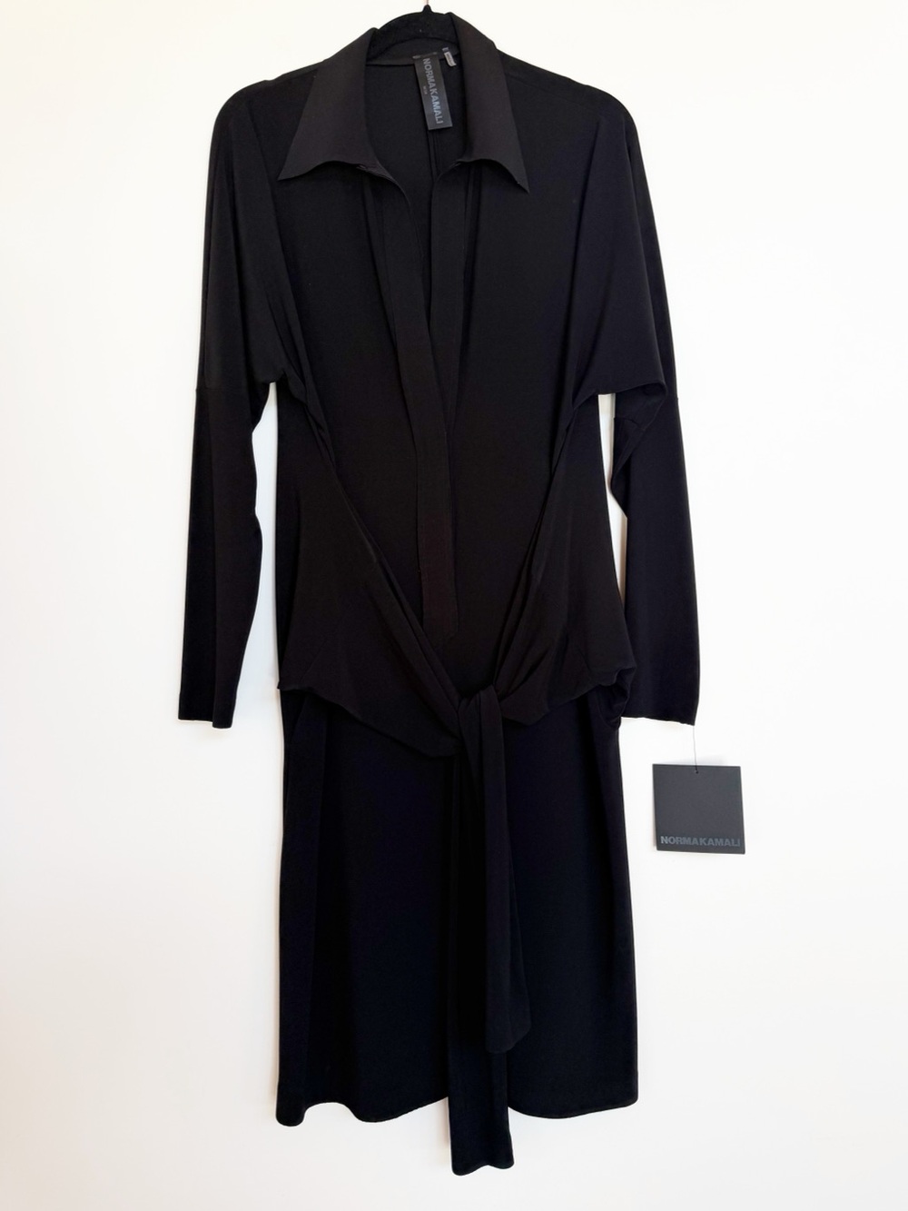 Norma Kamali Black Tie Front Shirt Dress Size Medium NEW